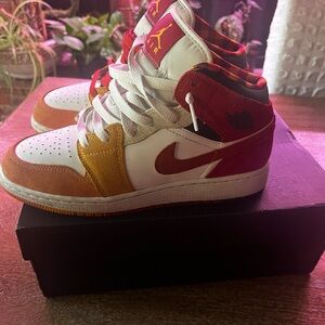 Kids Jordan Red and Yellow Sneakers